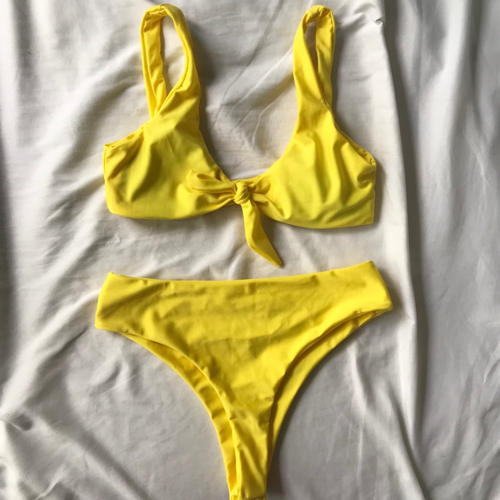 Bright yellow front tie bikini set